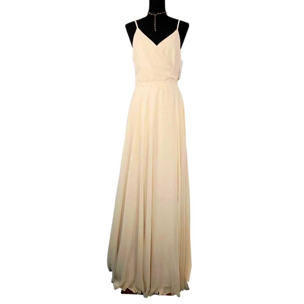 Jenny Yoo Cream Spaghetti-Strap Chiffon Maxi Dress